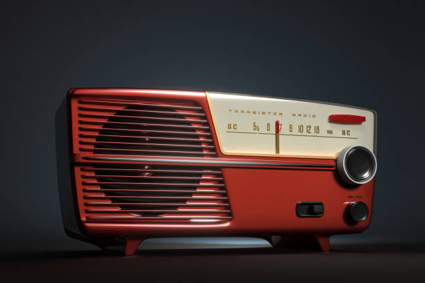 Slightly desaturated color image of an old tombstone radio sitting on a wood trunk. Includes room for your text.