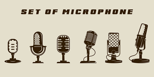 set of isolated microphone icon vector illustration template graphic icon design. bundle collection of various podcast sign or symbol for broadcast or radio business