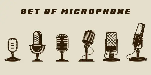 Vector illustration of set of isolated microphone icon vector illustration template graphic icon design. bundle collection of various podcast sign or symbol for broadcast or radio business