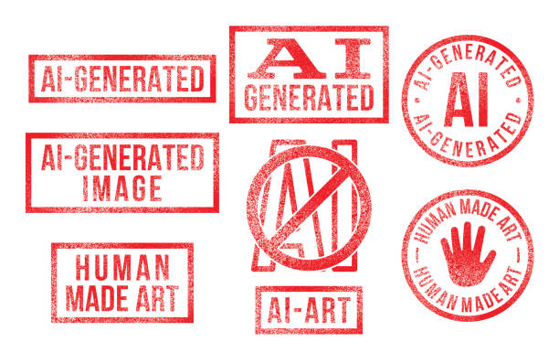 Artificial Intelligence Art AI-Generated Image Rubber Stamps Vector illustration of AI art, AI-generated images, Humans vs Artificial Intelligence rubber stamps isolated on a white background. ai generated image stock illustrations