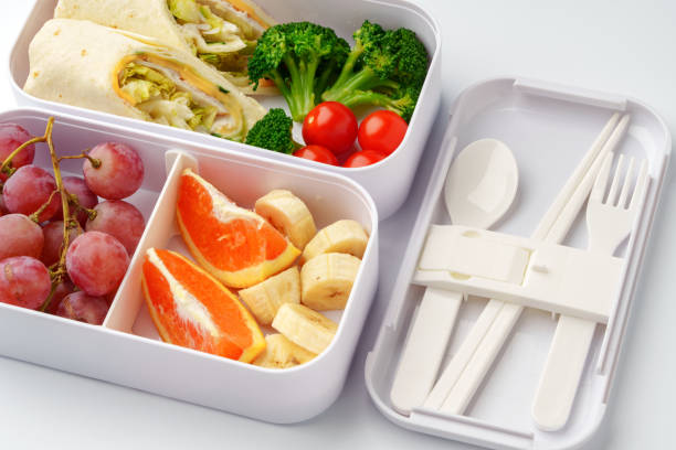 istock Lunch boxes with healthy food isolated on white 1457292409