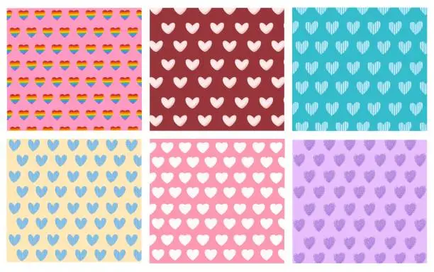 Heart pattern red greenmint purple blue pink yellow  color vector.