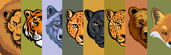 Wild Animals Head. Mascot Creative Design. Banner.