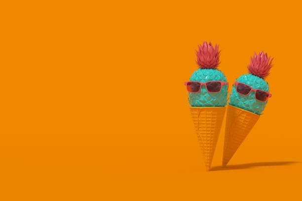 istock Tropical pineapple with sunglasses on ice cream cone, minimal summer concept 1457296644