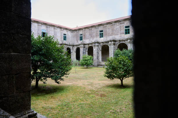 inner courtyard of an ancient stone monastery