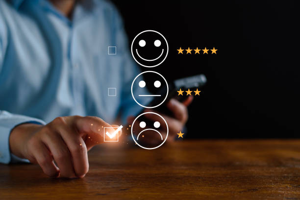 Bad service concept. Customer rating low satisfaction, unhappy customer, poor service, dissatisfied product, substandard product, negative face icon. Online satisfaction survey via virtual screen. mal concepto de servicio. calificación del cliente baja satisfacción, cliente insatisfecho, mal servicio, producto insatisfecho, producto de calidad inferior, icono de cara negativa. encuesta de satisfacción online a través de pantalla virtual.