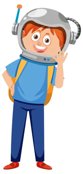Vector illustration of A boy wearing astronaut helmet