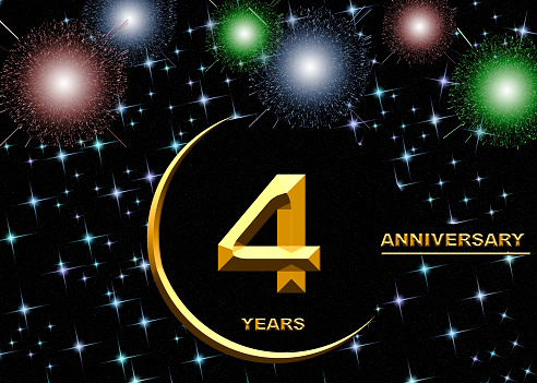 4 anniversary. golden numbers on a festive background. poster or card for anniversary celebration, party