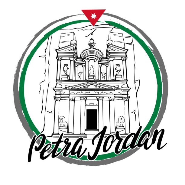 эмблема петра джордан, памятник истории и культуры, эмблема иордании, надписи, приглашение на путешествие - petra stock illustrations