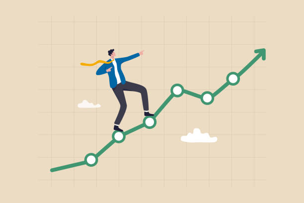 istock Profit growth, economic uptrend or growing investment, improvement or growth chart, financial forecast or prediction concept, confidence businessman pointing up with rising financial chart and graph. 1457307073