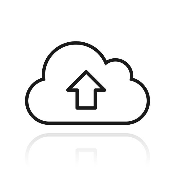 Cloud upload. Icon with reflection on white background Icon of "Cloud upload" with its reflection and isolated on a blank background. Vector Illustration (EPS file, well layered and grouped). Easy to edit, manipulate, resize or colorize. Vector and Jpeg file of different sizes. cloud-computing stock illustrations