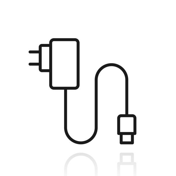 ilustrações, clipart, desenhos animados e ícones de carregador de telemóvel. ícone com reflexo no fundo branco - plug adapter charging mobile phone battery charger