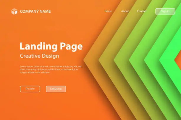 Vector illustration of Landing page Template - Abstract design with geometric shapes - Trendy Green Gradient