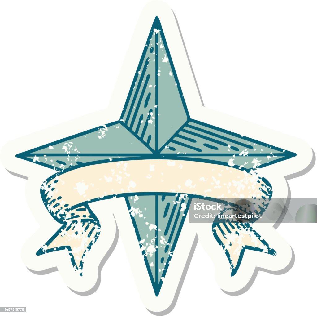 Old Sticker Vector Worn Old Sticker With Banner Of A Star Stock Illustration - Download ...