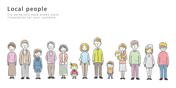 illustrazioni stock, clip art, cartoni animati e icone di tendenza di illustrazione delle persone nella comunità. - multi generation family illustrations