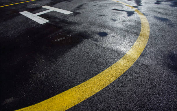 Markings on the asphalt helipad