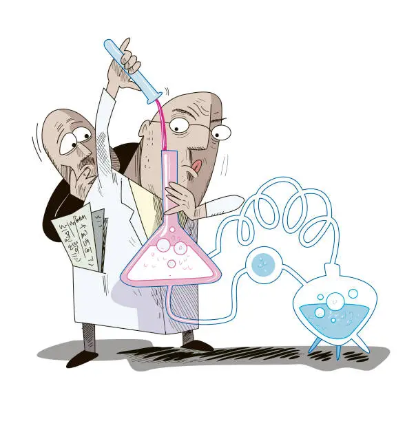 Vector illustration of Mad scientist doing experiment in lab