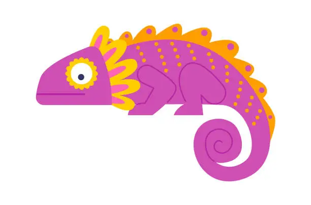 Vector illustration of Pink iguana flat icon Wild chameleon Wild animal