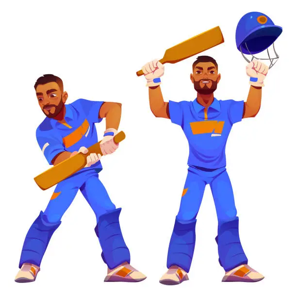 Vector illustration of Batsman player with bat, cricket sport competition