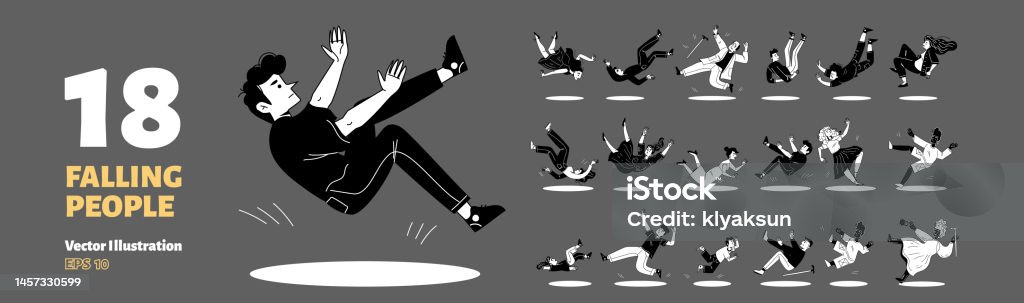 Flopping Humans Set Of 18 People Falling Flat Illustration Stock Illustration ...