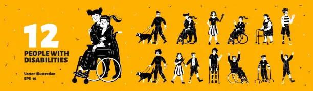 Vector illustration of People with disabilities, blind and old persons