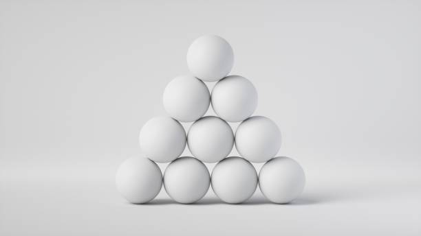 istock 3d render, abstract minimalist geometric background. Pile of white balls, triangular pyramid 1457331537