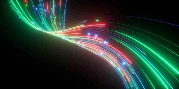 istock 3d render, abstract background with colorful neon glowing wavy lines. Modern wallpaper 1457333434