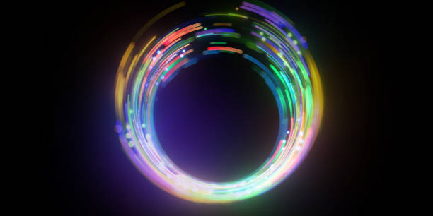 istock 3d rendering, abstract background with unfocussed glowing neon ring and bokeh lights, colorful glowing geometric shape. Blurry wallpaper 1457333457