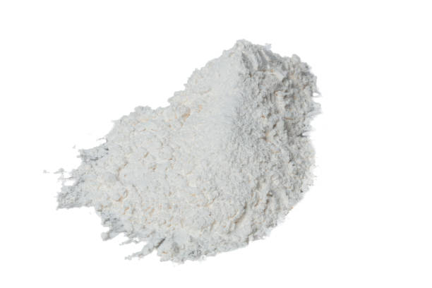 istock Close up Pile of Tapioca starch explosion flying, White powder tapioca starch wave floating fall down in air. tapioca starch is element material. Eyeshadow crush for make up artist. White background 1457335735
