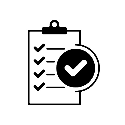 Flat checklist or to-do list icon. Successful formation of business tasks and goals. Monochrome pictogram