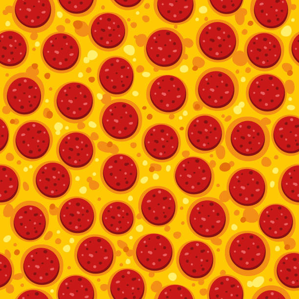 ilustrações de stock, clip art, desenhos animados e ícones de pepperoni pizza seamless vector pattern - pepperoni