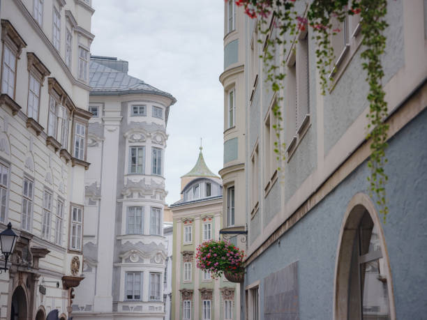 image of Linz, Austria during cloudy summer day. Linz is the third largest city of Austria.