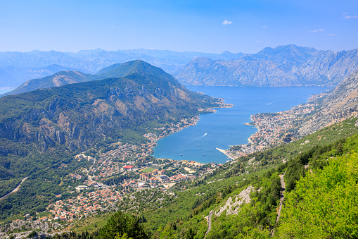 Panoramic landscape view of Kotor bay, Montenegro.