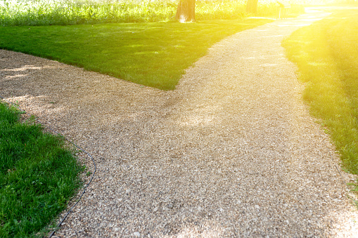 Bifurcation point. Branching of the footpath. Choice concept