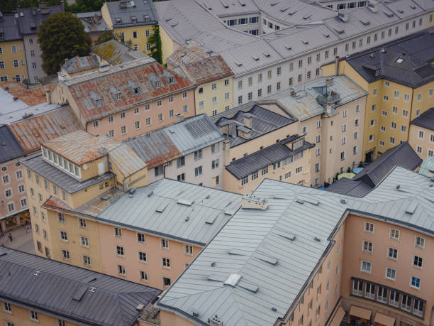 Salzburg Austria inner city with churches. Beautiful view of Salzburg residential areas from the observation deck