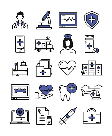 Medical ,  Thin Line Icons In Vector Style. Simple and stylish design for icons, infographics, mobile and web etc. Colorful icon set. Doctor, ambulance, first aid kit, hospital, medicine.