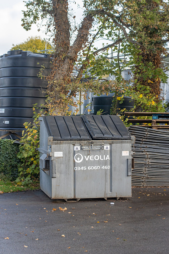 Veolia Industrial Garbage Bin near Tenterden in Kent, England. Veolia is a professional waste removal company.