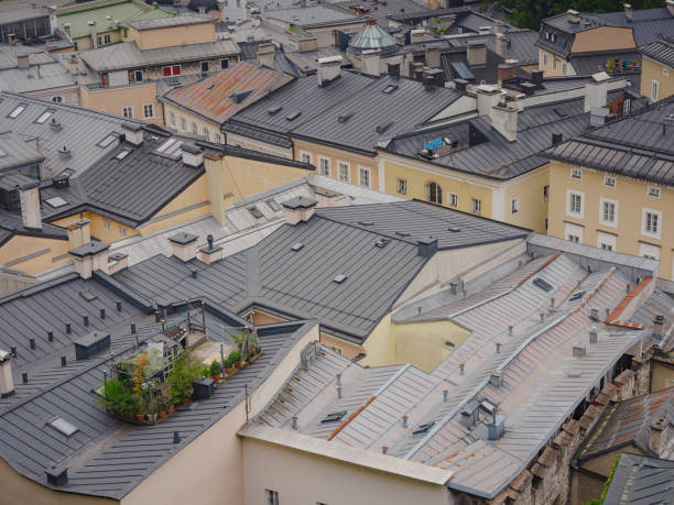 Salzburg Austria inner city with churches. Beautiful view of Salzburg residential areas from the observation deck