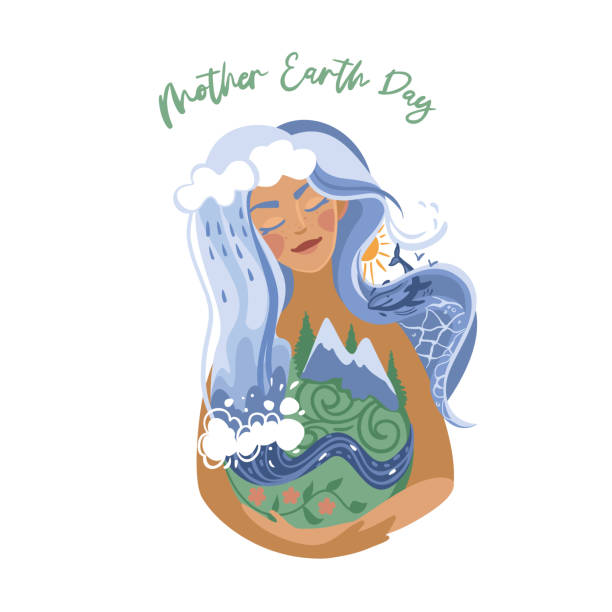 ilustrações, clipart, desenhos animados e ícones de dia da mãe terra. mulher abraçando o planeta. mundo natural. feriado internacional. - beauty in nature