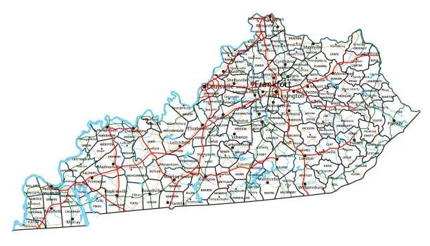 Vector illustration of Kentucky road and highway map. Vector illustration.