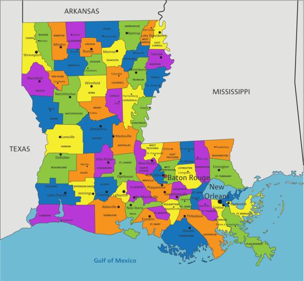 Colorful Louisiana Political Map With Clearly Labeled Separated Layers Colorful Louisiana Political Map With Clearly Labeled Separated Layers Vector 