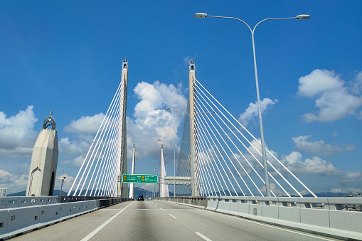 A focus scene on Penang Bridge in Malaysia.