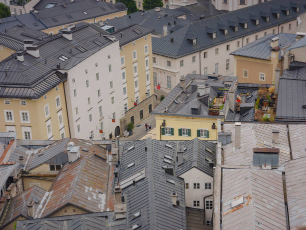 Salzburg Austria inner city with churches. Beautiful view of Salzburg residential areas from the observation deck