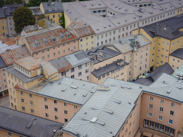 Salzburg Austria inner city with churches. Beautiful view of Salzburg residential areas from the observation deck
