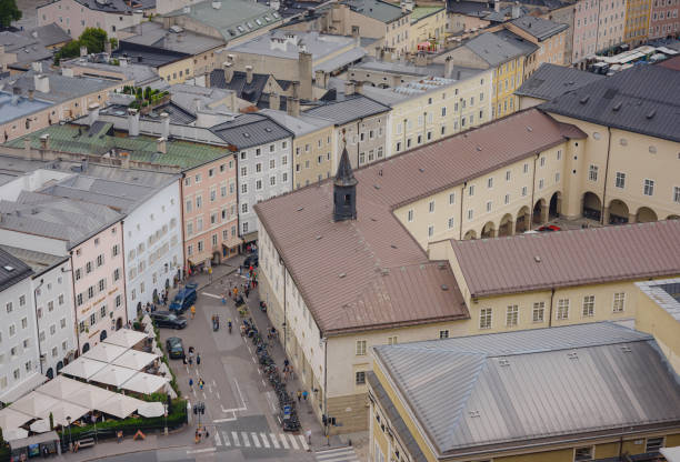 Salzburg Austria inner city with churches. Beautiful view of Salzburg residential areas from the observation deck