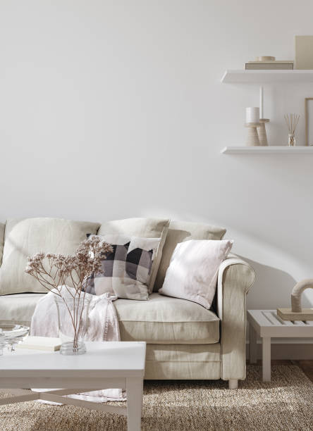 istock Wall mockup in Scandi-Boho living room interior background 1457355490