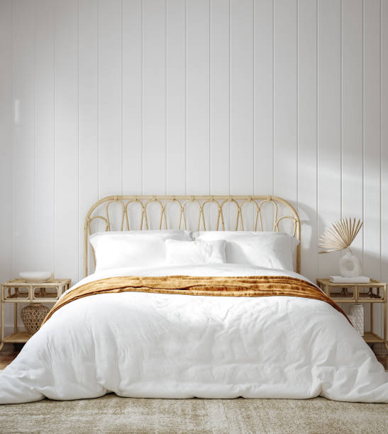 istock Home mockup, Coastal boho style bedroom interior background 1457355538