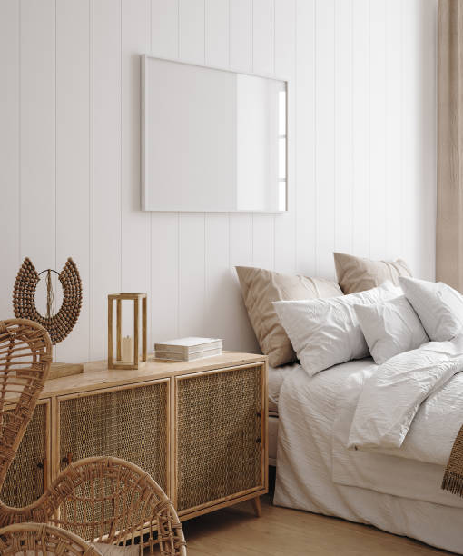 istock Mockup frame in cozy simple bedroom interior background 1457355558