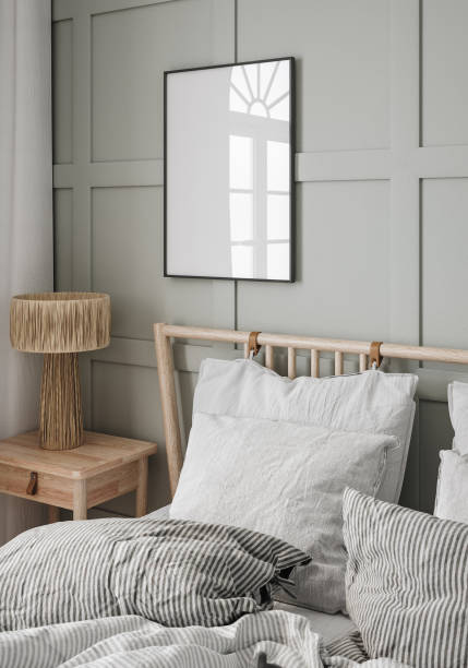 istock Mockup frame in cozy simple bedroom interior background 1457355564