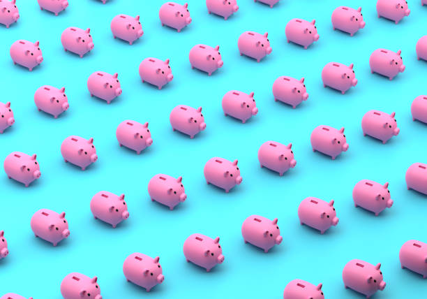 istock Repeated Pink Piggy Bank On Blue Background 1457355784